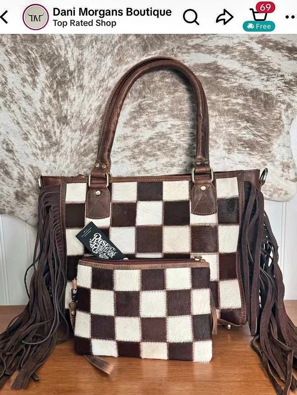 Canyon Check Cowhide Concealed Carry Purse Country Chic Checkered Fringe Bag onl